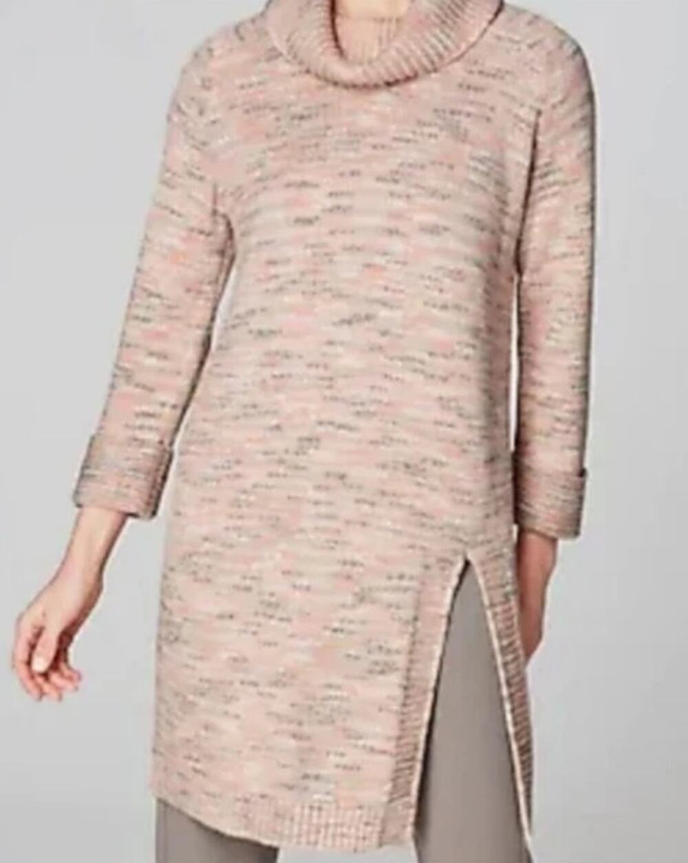 Pure Jill J.Jill Tunic Sweater Med Beige Cowl Neck Ribbed pull over sweater